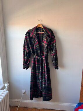 PLAID WOOL ENERGY RUGGED TRENCH COAT WITH TIE WAIST🖤